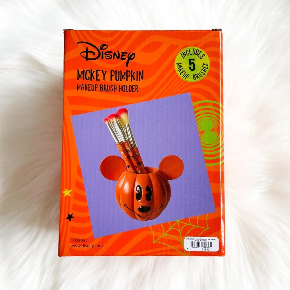 NIB Disney Mickey Mouse Jack-O'Lantern Makeup Brush Set & Holder